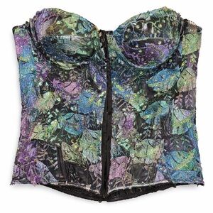 Sequin Embroidered Corset Bustier Top Floral Beaded Y2K Fairy Grunge S/M